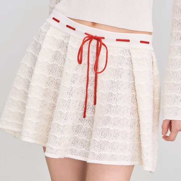 New Cider BOWKNOT KNITTED CROP Bow LONG SLEEVE BLOUSE Mini Skirt Crochet Set - Picture 5 of 11